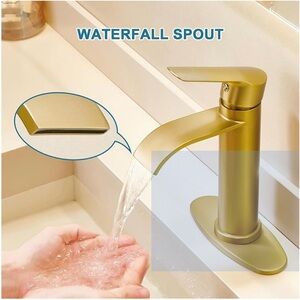 Gold Waterfall Spout Bathroom Faucet